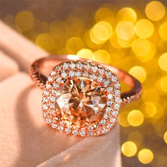 💎 Luxury Wedding Rose Gold Plated Imitate Moissanite Ring for Women, VIP081 - Picture 4 of 5